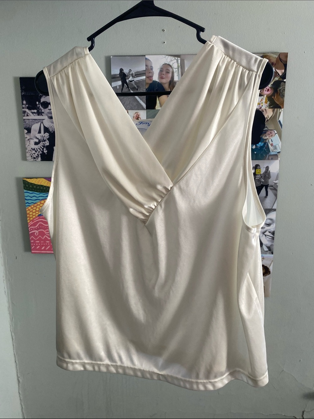 Satin Cream V-Neck Draped Women's Camisole